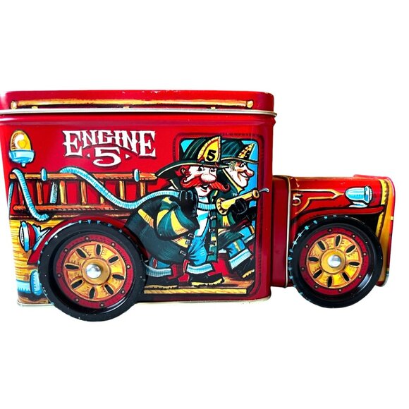 SCC Metal Firetruck Bank Toy Red Gift Container - Picture 1 of 10